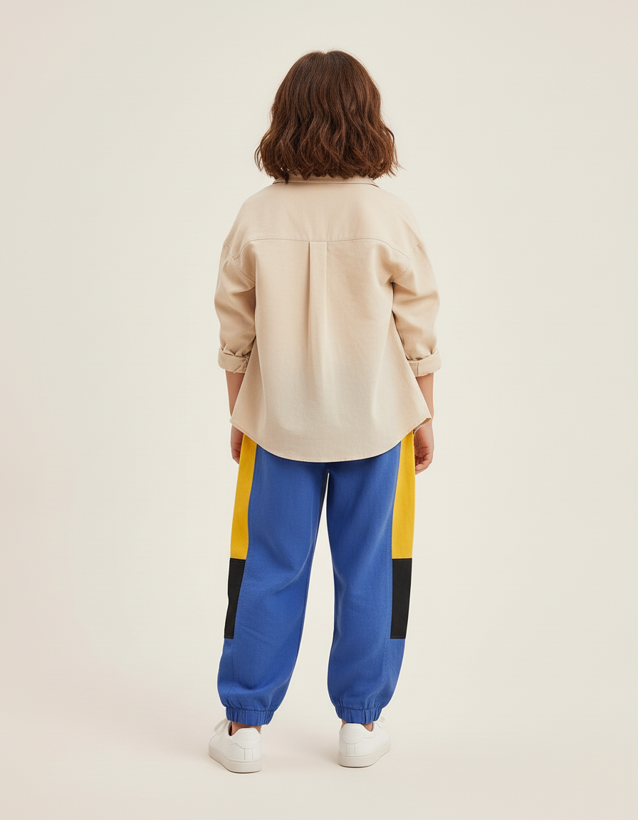 Pantalon Baggy Bleu Jaune Patchwork Enfant Coton - Multicolore - vue 2