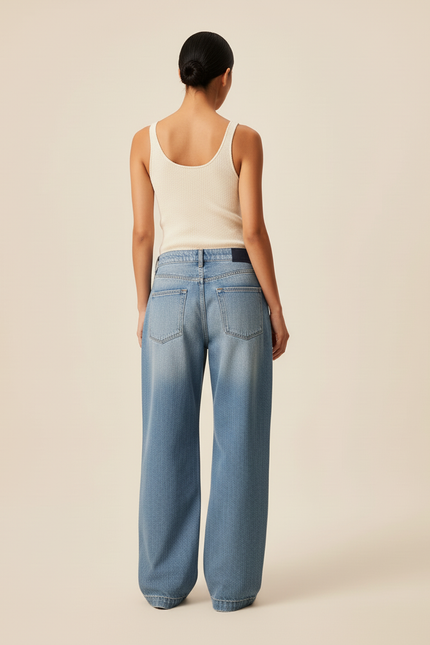 Pantalon Baggy Jean Bleu Ample Délavé Large - vue 2