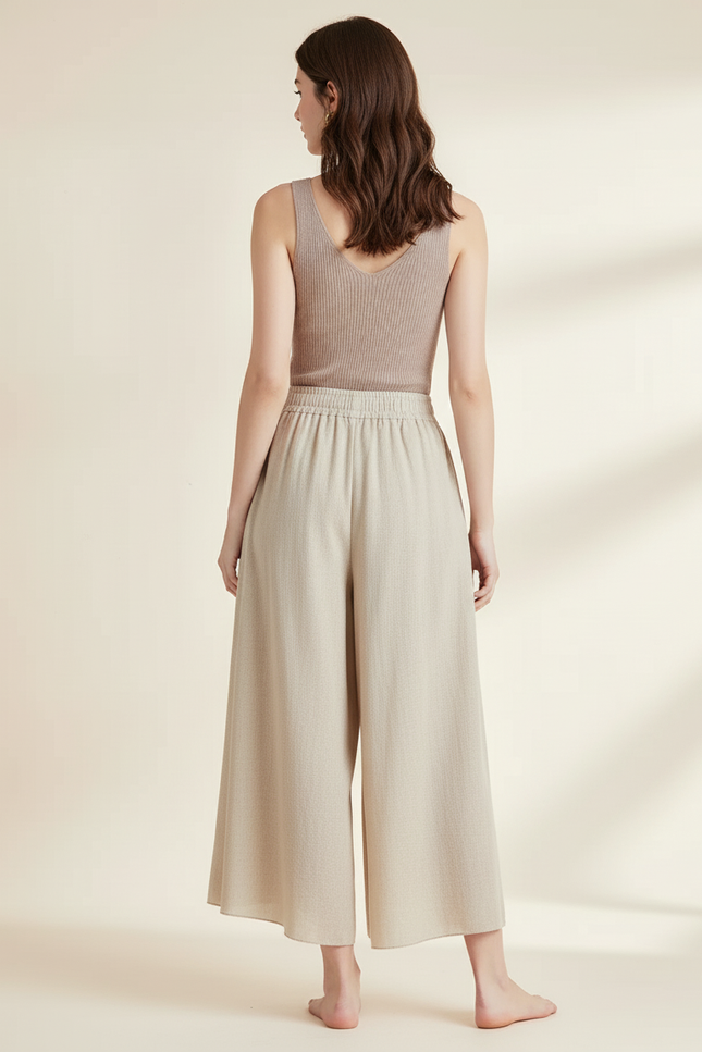 Pantalon Baggy Lin Beige Large Ample Culotte - vue 2