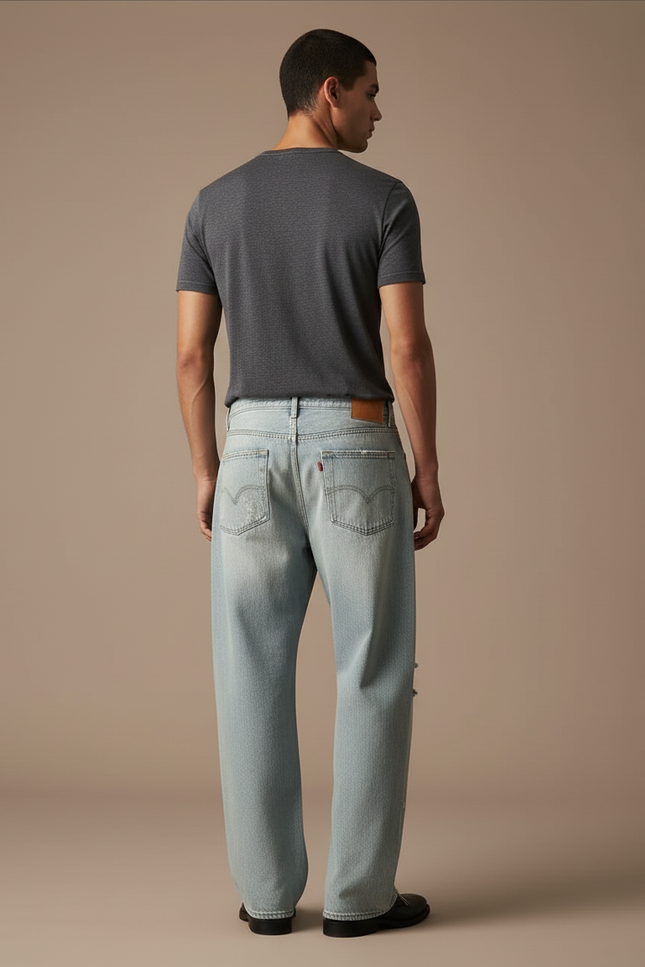 Pantalon Baggy Denim Bleu Clair Ample Déchiré Homme - Jean - vue 2