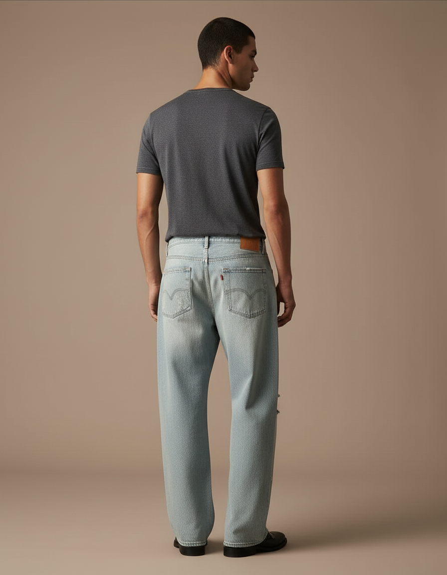 Pantalon Baggy Denim Bleu Clair Ample Déchiré Homme - Jean - vue 2