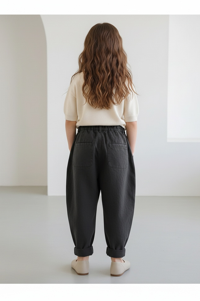 Pantalon Baggy Noir Ample Coton Casual Fille - Toile - vue 2