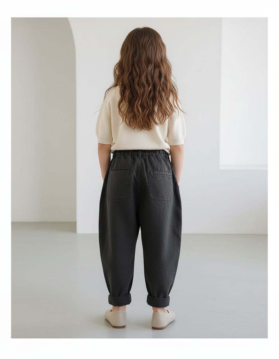 Pantalon Baggy Noir Ample Coton Casual Fille - Toile - vue 2