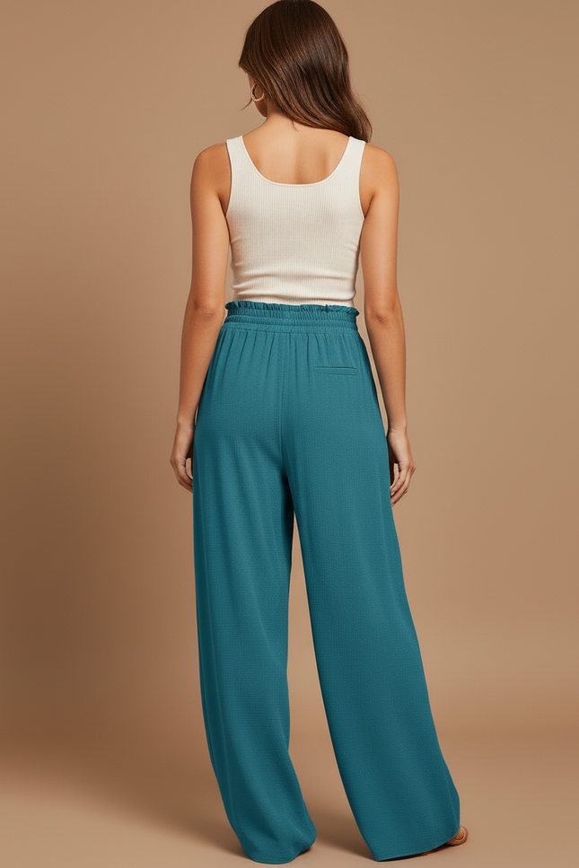 Pantalon Baggy Fluide Vert Émeraude Taille Haute Femme - Viscose - vue 2