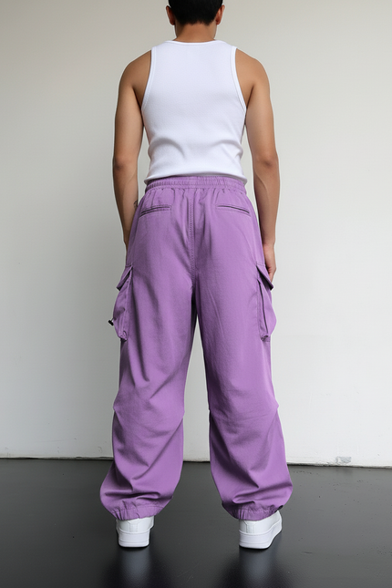 Pantalon Baggy Violet Ample Cargo Streetwear Homme - Polyester - vue 2