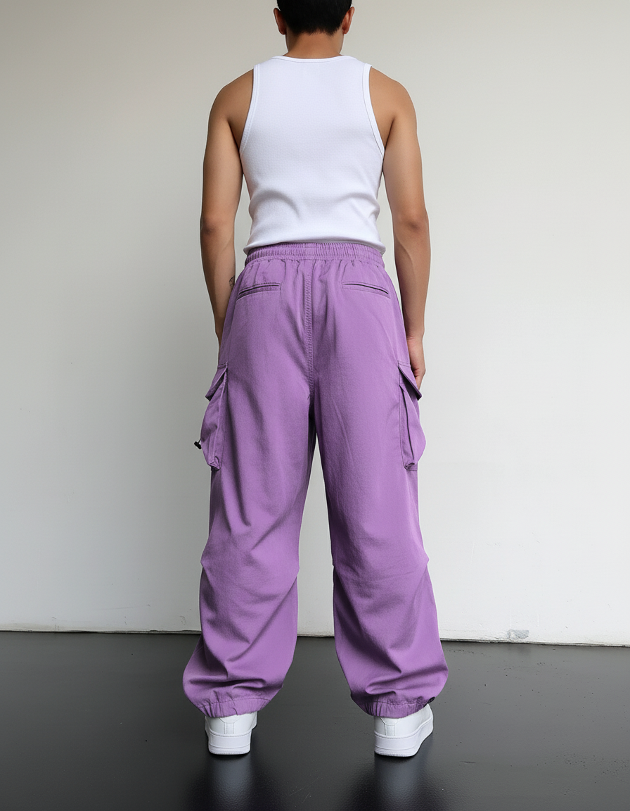 Pantalon Baggy Violet Ample Cargo Streetwear Homme - Polyester - vue 2