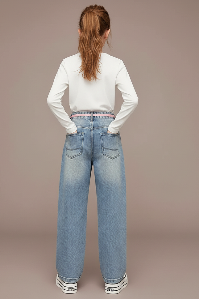 Pantalon Baggy Jean Denim Ample Décontracté Fille - Bleu - vue 2