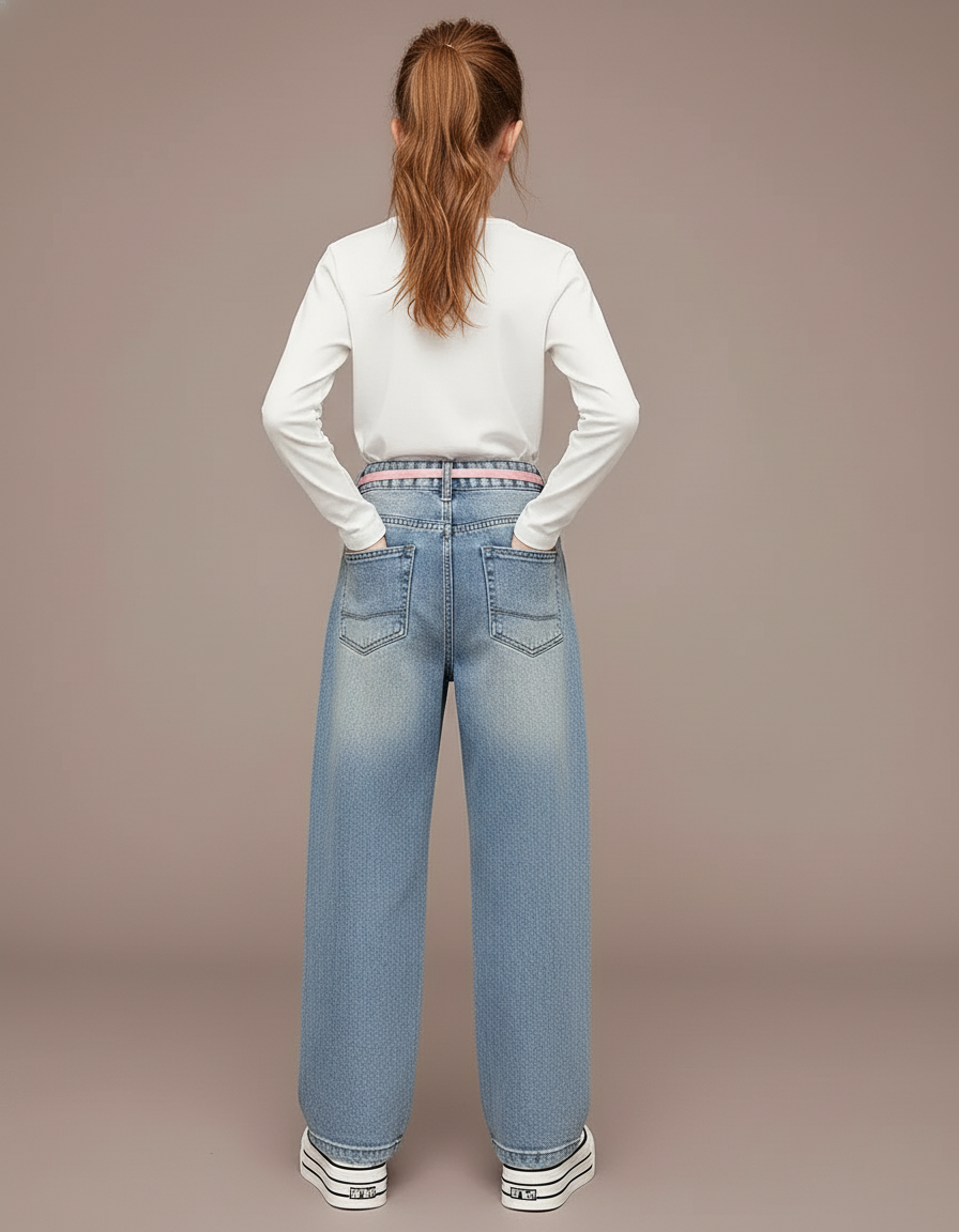 Pantalon Baggy Jean Denim Ample Décontracté Fille - Bleu - vue 2