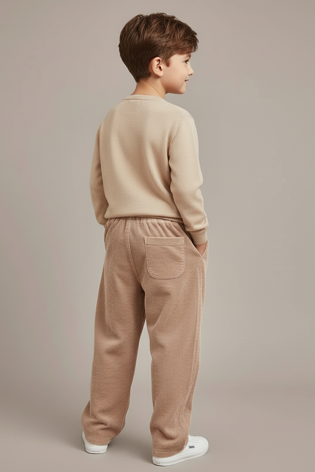 Pantalon Baggy Velours Côtelé Beige Ample Cordon Enfant - Cordé - vue 2