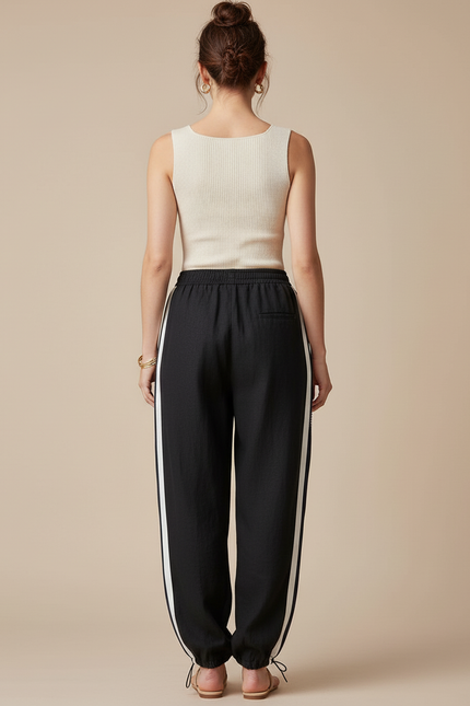 Pantalon Baggy Noir Rayures Blanches Ample Coton - Lin - vue 2