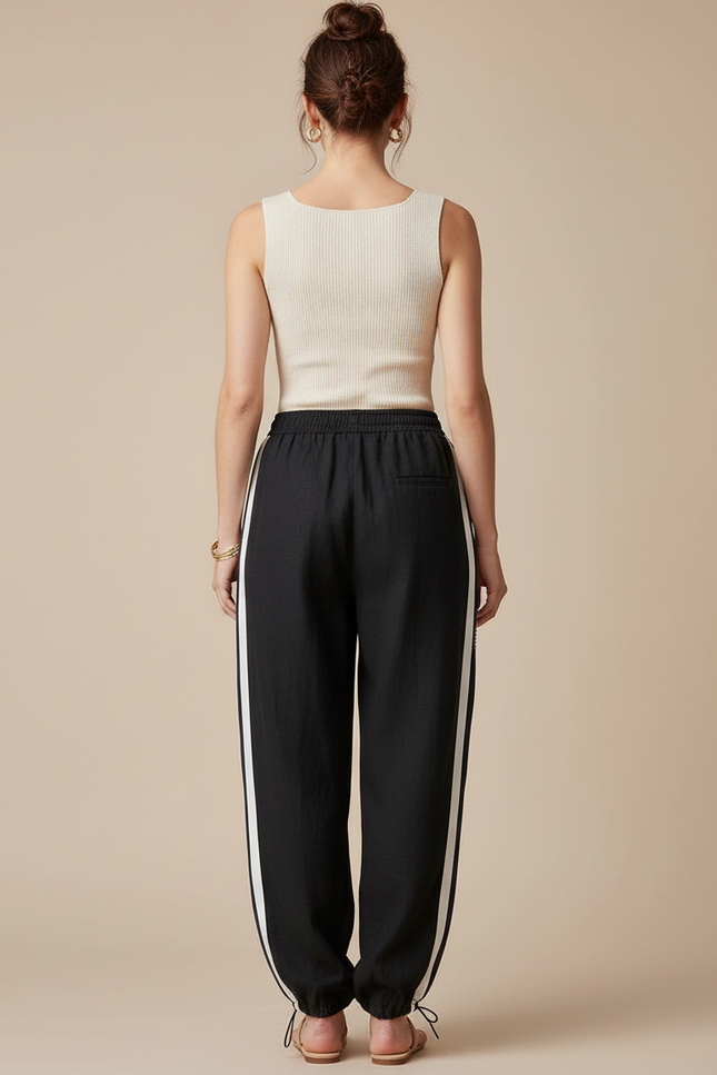 Pantalon Baggy Noir Rayures Blanches Ample Coton - Lin - vue 2