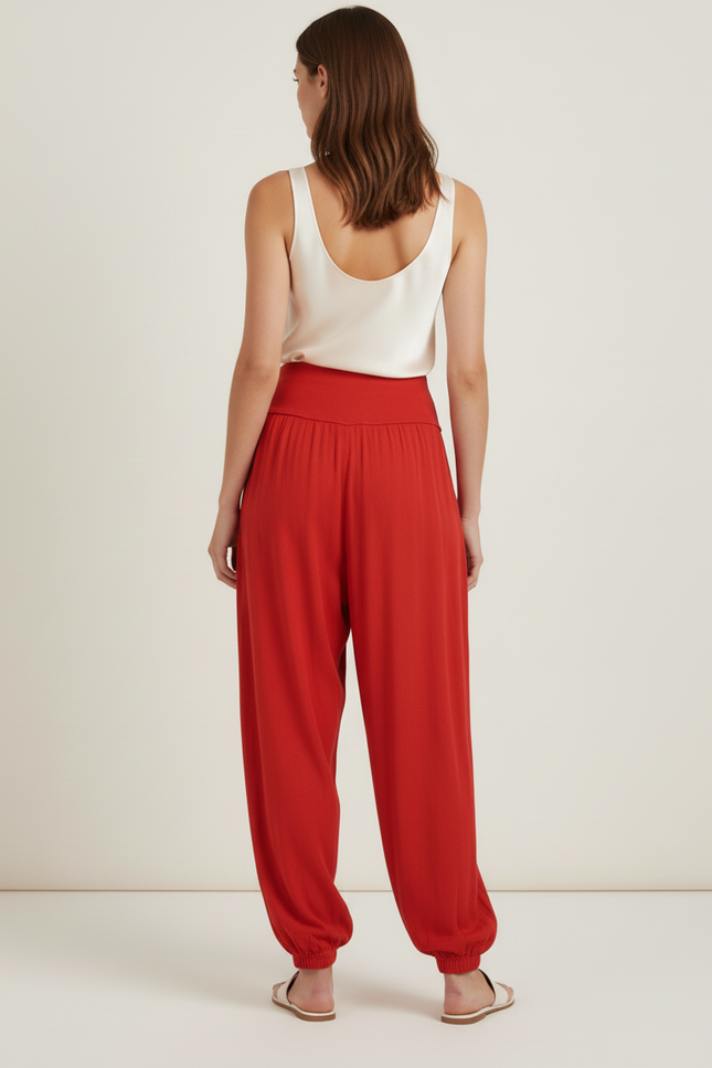 Pantalon Baggy Rouge Fluide Taille Haute Femme - Viscose - vue 2