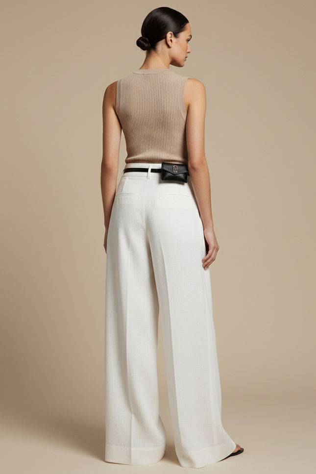Pantalon Baggy Blanc Fluide Taille Haute Femme - Lin - vue 2