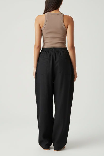 Pantalon Baggy Noir Ample Coton Imprimé Streetwear Femme - Lin - vue 2