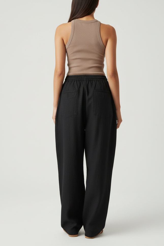 Pantalon Baggy Noir Ample Coton Imprimé Streetwear Femme - Lin - vue 2