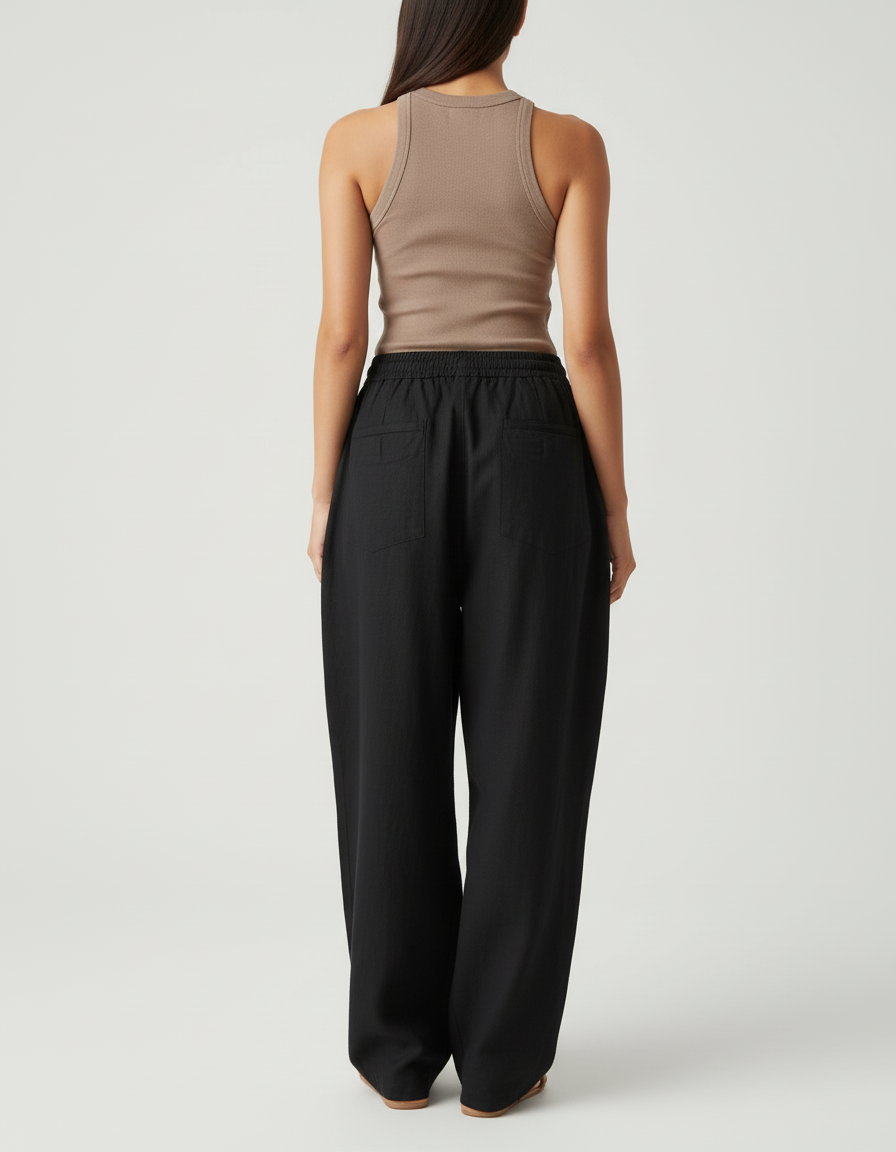 Pantalon Baggy Noir Ample Coton Imprimé Streetwear Femme - Lin - vue 2