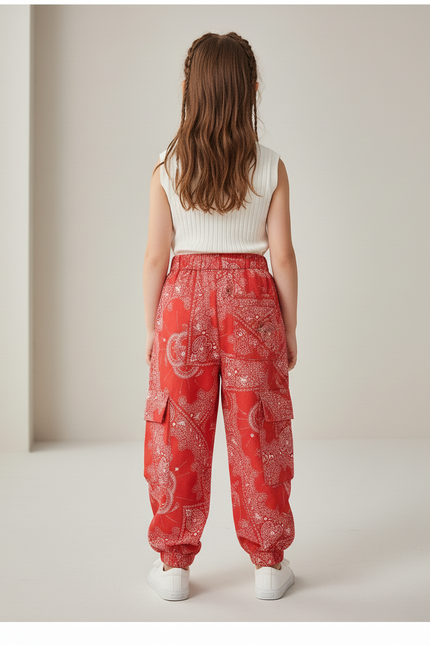 Pantalon Baggy Rouge Paisley Cargo Ample Enfant - Coton - vue 2