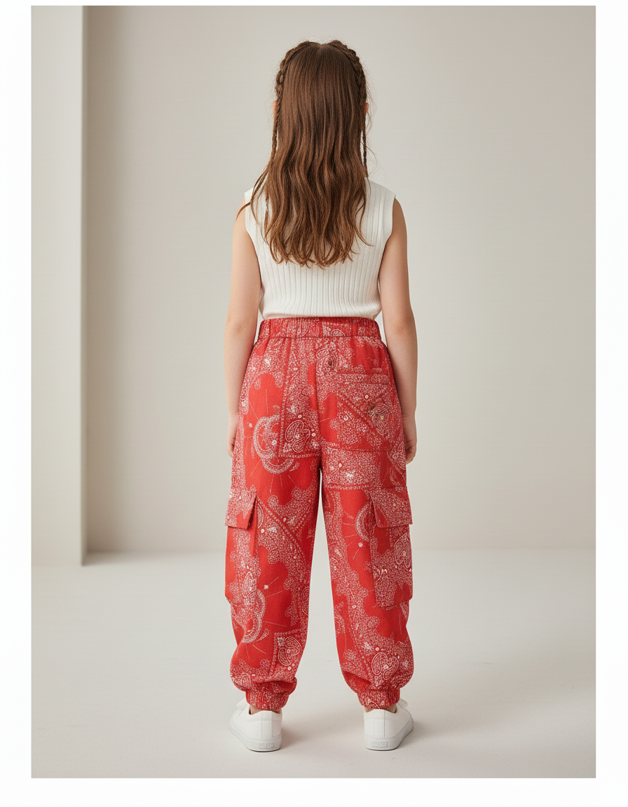 Pantalon Baggy Rouge Paisley Cargo Ample Enfant - Coton - vue 2