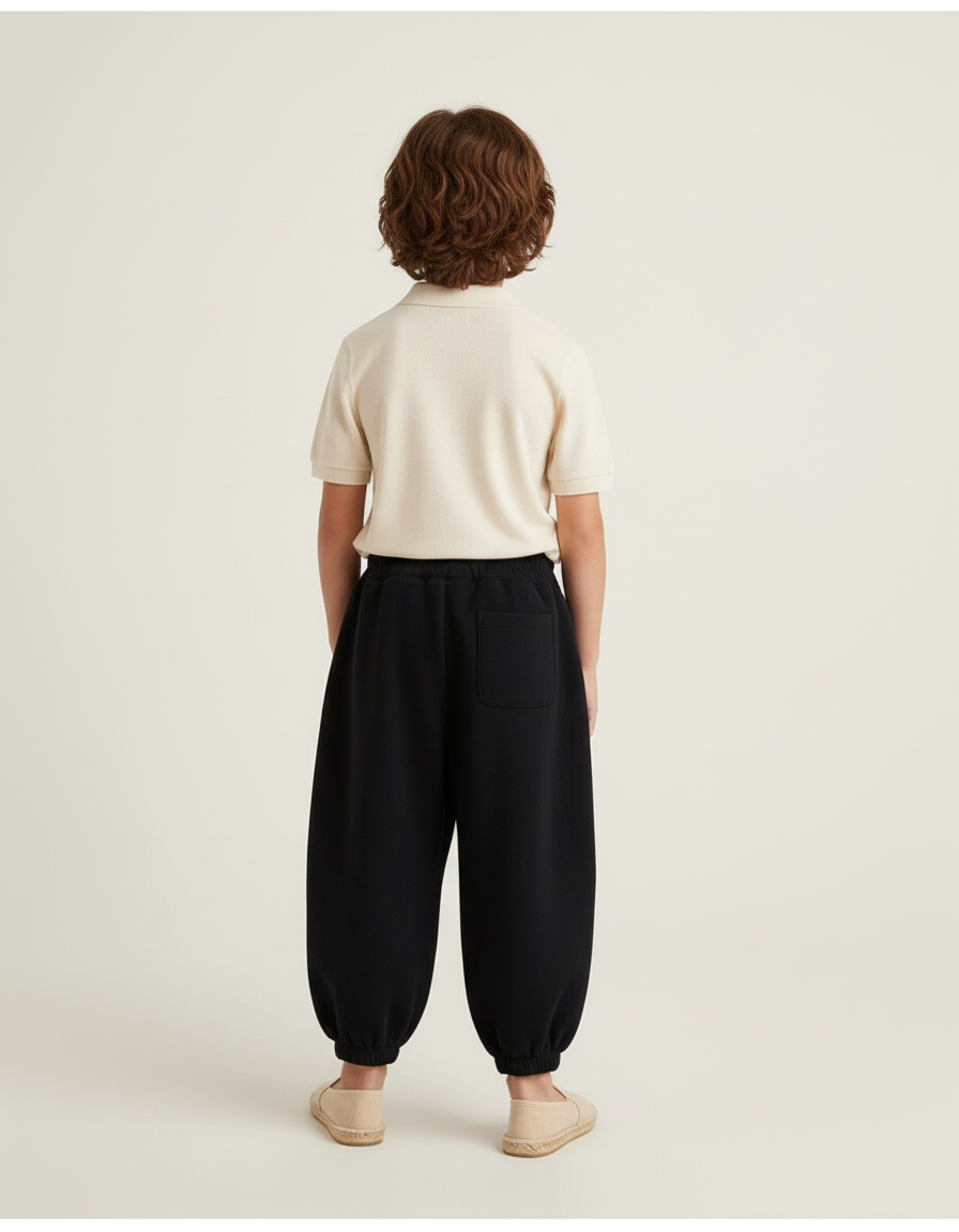 Pantalon Baggy Noir Ample Coton Enfant Sport - Molleton - vue 2