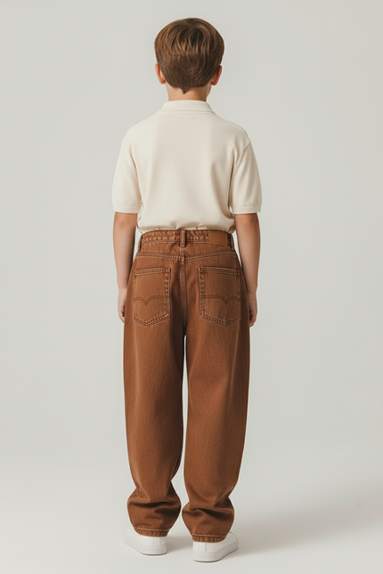 Pantalon Baggy Marron Ample Coton Garçon Décontracté - vue 2