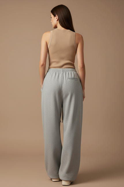 Pantalon Baggy Gris Ample Imprimé Streetwear Cordon - Molleton - vue 2