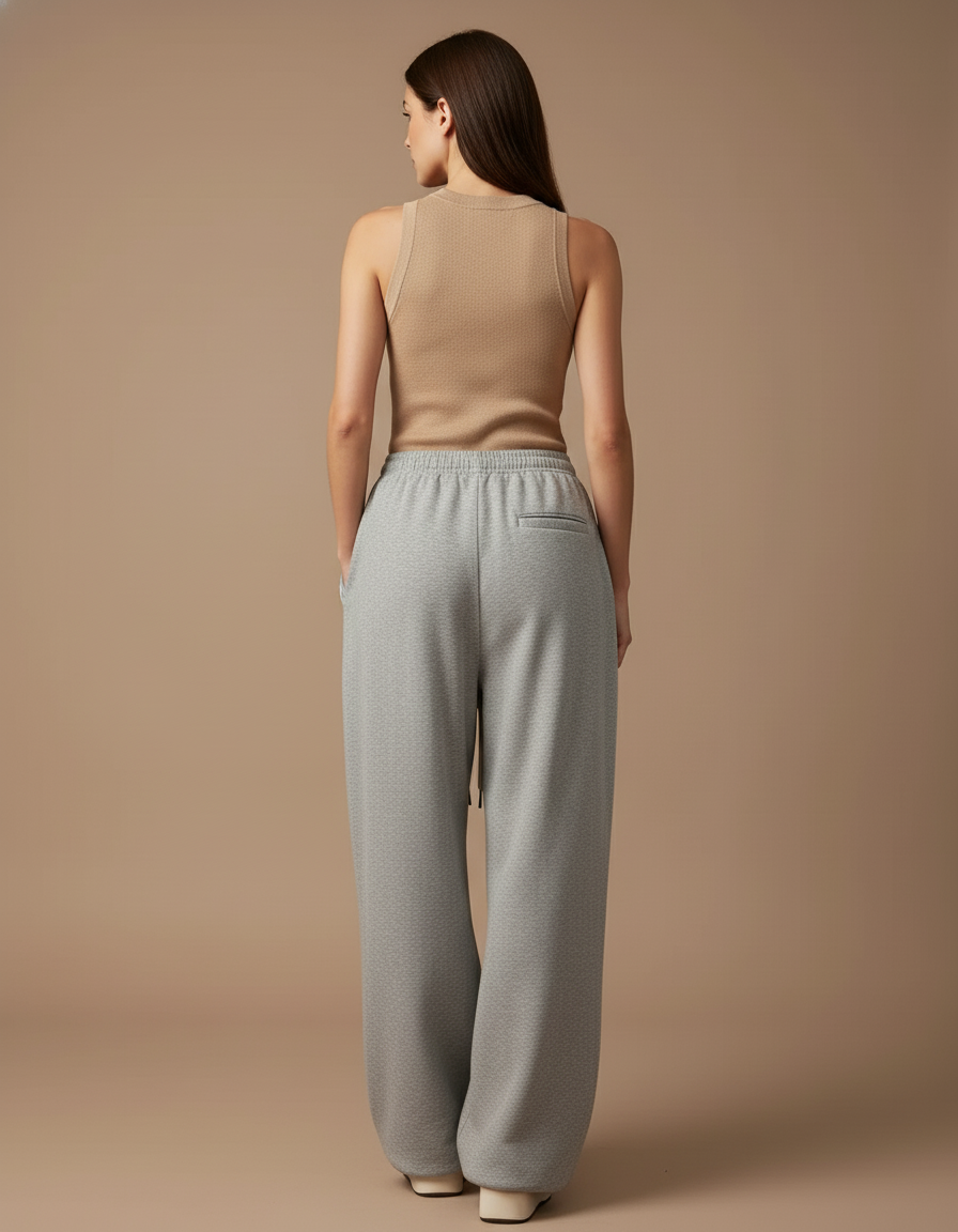 Pantalon Baggy Gris Ample Imprimé Streetwear Cordon - Molleton - vue 2