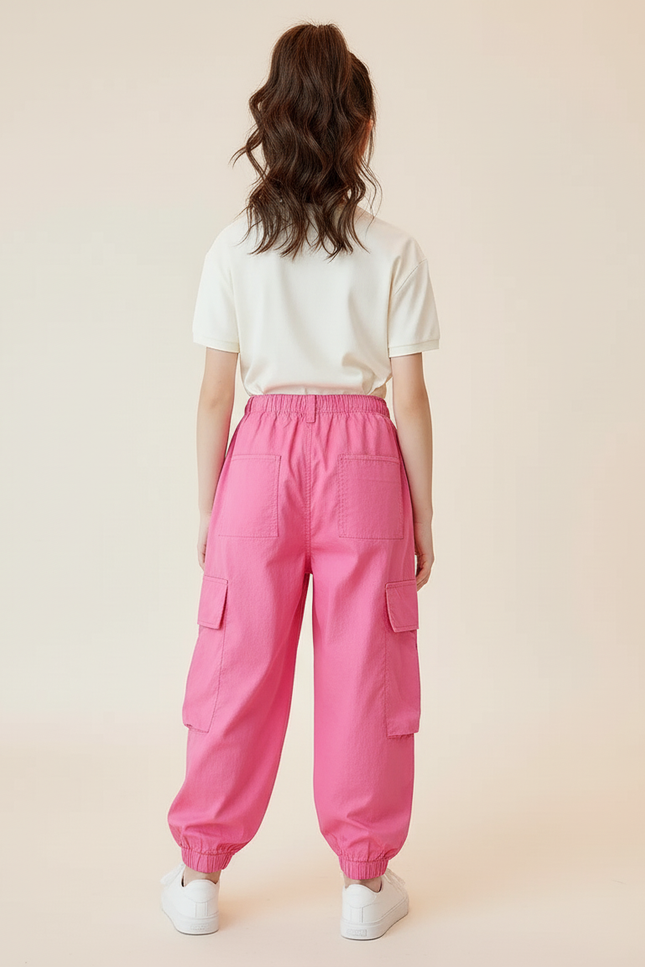 Pantalon Baggy Rose Cargo Ample Confortable Fille - Polyester - vue 2