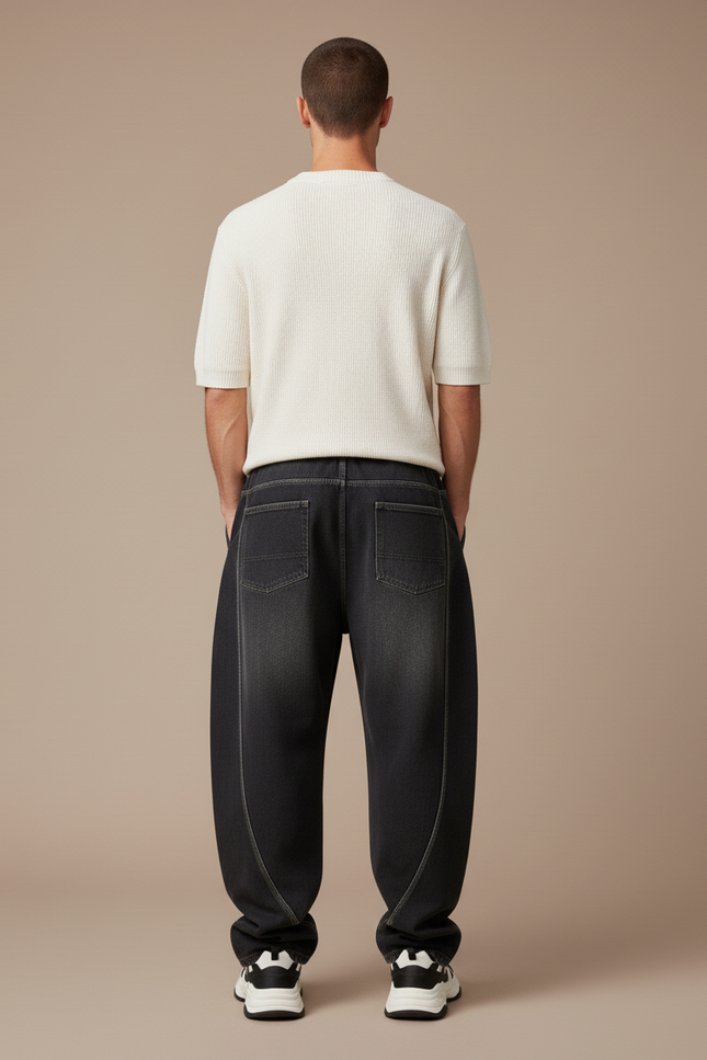 Pantalon Baggy Denim Gris Ample Décontracté Homme - Jean - vue 2