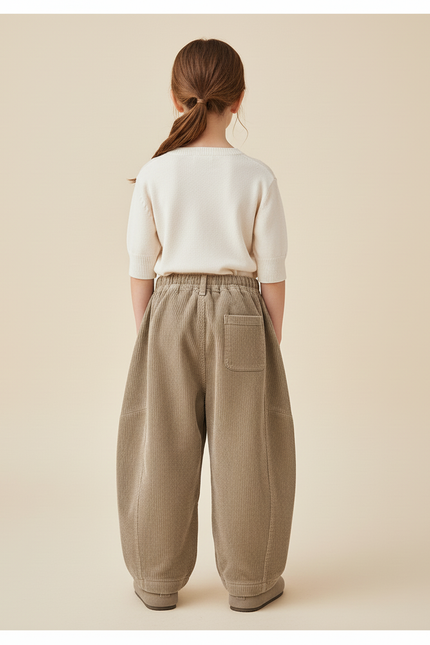 Pantalon Baggy Côtelé Marron Ample Décontracté Enfant - Cordé - vue 2