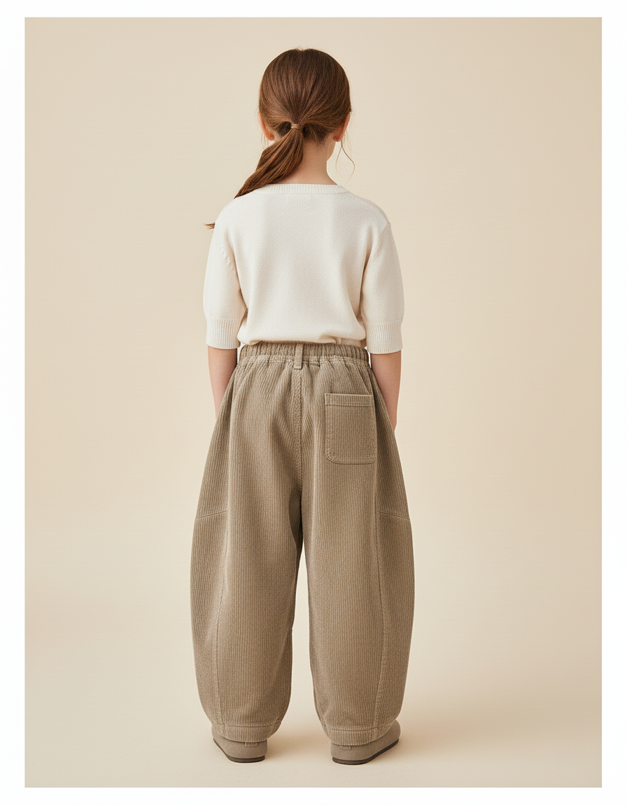 Pantalon Baggy Côtelé Marron Ample Décontracté Enfant - Cordé - vue 2