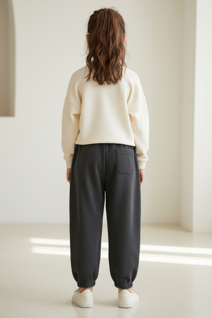 Pantalon Baggy Gris Molletonné Ample Enfant Lettre - vue 2