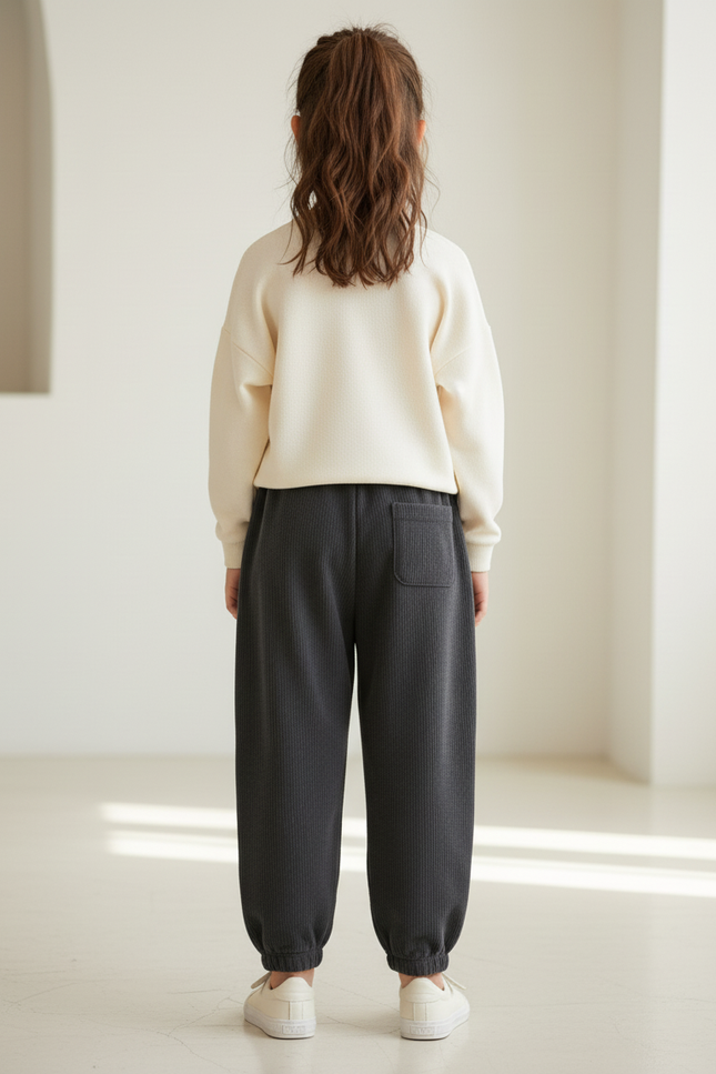 Pantalon Baggy Gris Molletonné Ample Enfant Lettre - vue 2