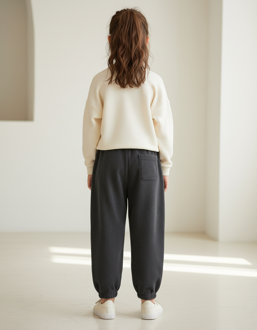 Pantalon Baggy Gris Molletonné Ample Enfant Lettre - vue 2