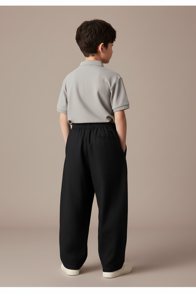 Pantalon Baggy Noir Ample Coton Décontracté Enfant - Lin - vue 2