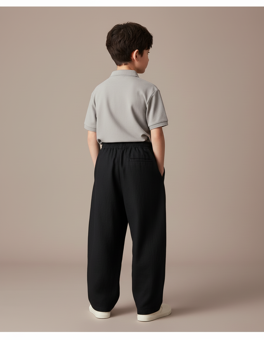 Pantalon Baggy Noir Ample Coton Décontracté Enfant - Lin - vue 2