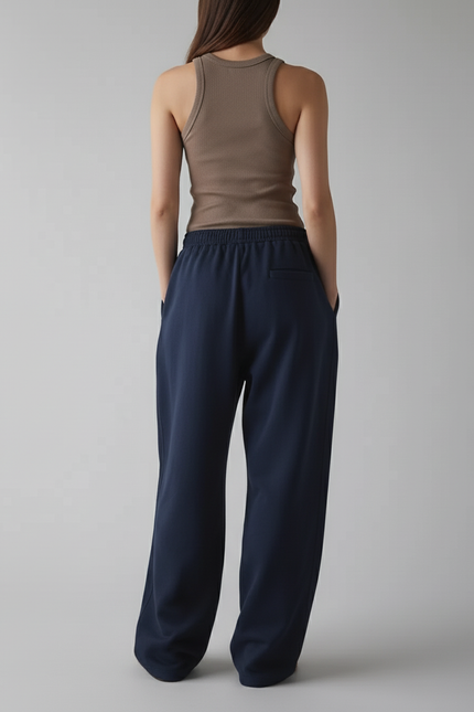 Pantalon Baggy Bleu Marine Ample Molleton Décontracté Sport - vue 2