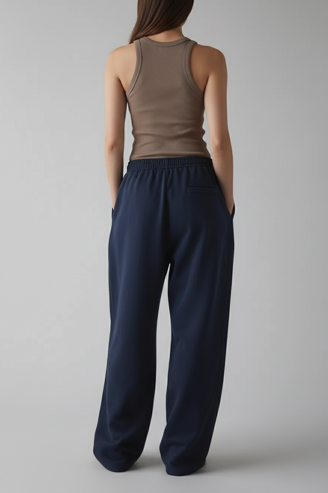 Pantalon Baggy Bleu Marine Ample Molleton Décontracté Sport - vue 2