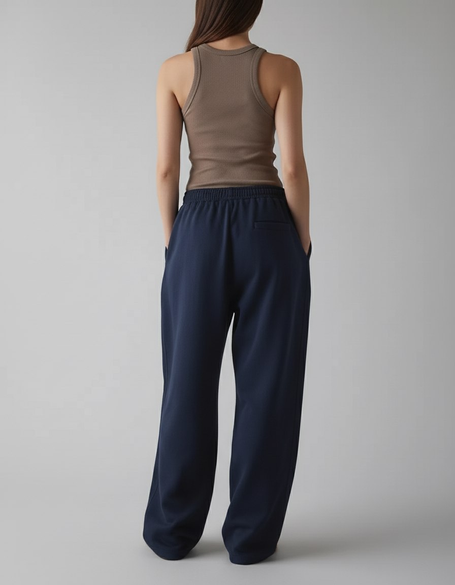 Pantalon Baggy Bleu Marine Ample Molleton Décontracté Sport - vue 2
