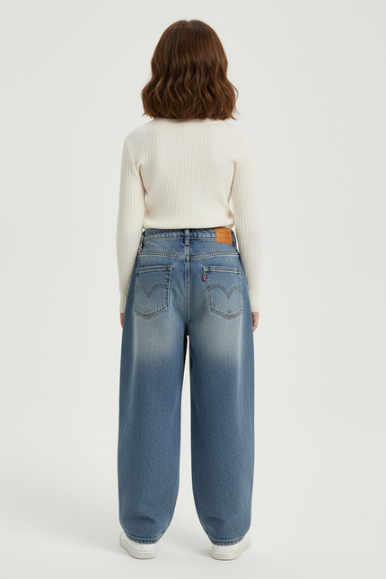 Pantalon Baggy Jean Ample Imprimé Tribal Vintage - Bleu - vue 2