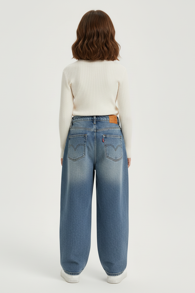 Pantalon Baggy Jean Ample Imprimé Tribal Vintage - Bleu - vue 2