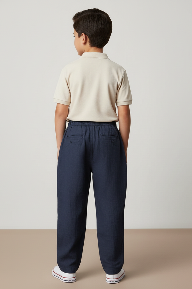 Pantalon Baggy Bleu Marine Ample Lin Garçon - vue 2