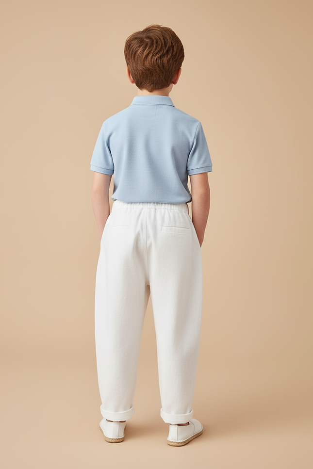 Pantalon Baggy Blanc Coton Ample Décontracté Garçon - Toile - vue 2