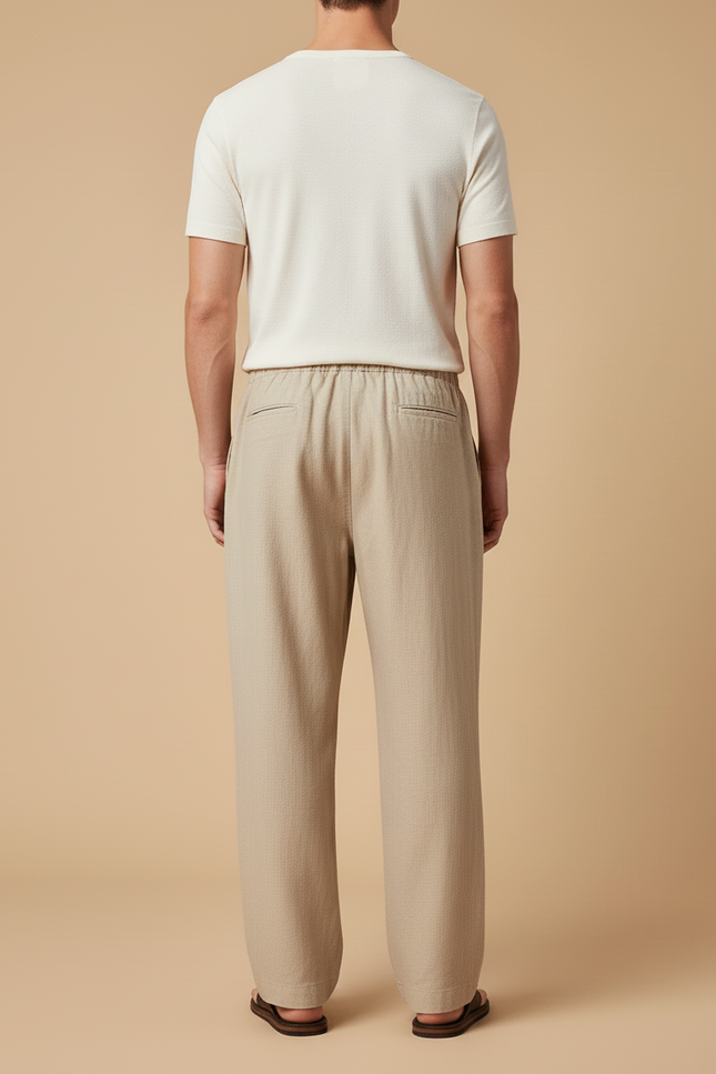 Pantalon Baggy Lin Coton Ample Décontracté Homme - Beige - vue 2