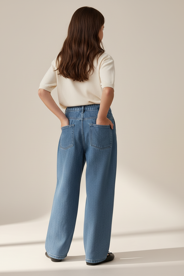Pantalon Baggy Bleu Jean Ample Plissé Enfant - vue 2