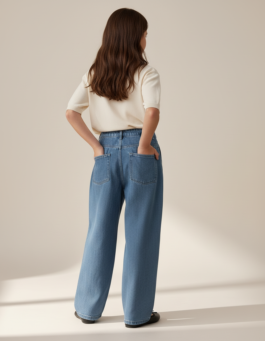 Pantalon Baggy Bleu Jean Ample Plissé Enfant - vue 2