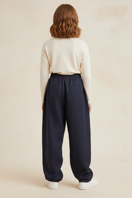 Pantalon Baggy Bleu Marine Ample Lin Enfant - vue 2