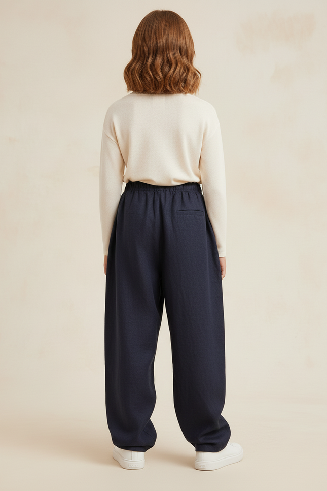 Pantalon Baggy Bleu Marine Ample Lin Enfant - vue 2