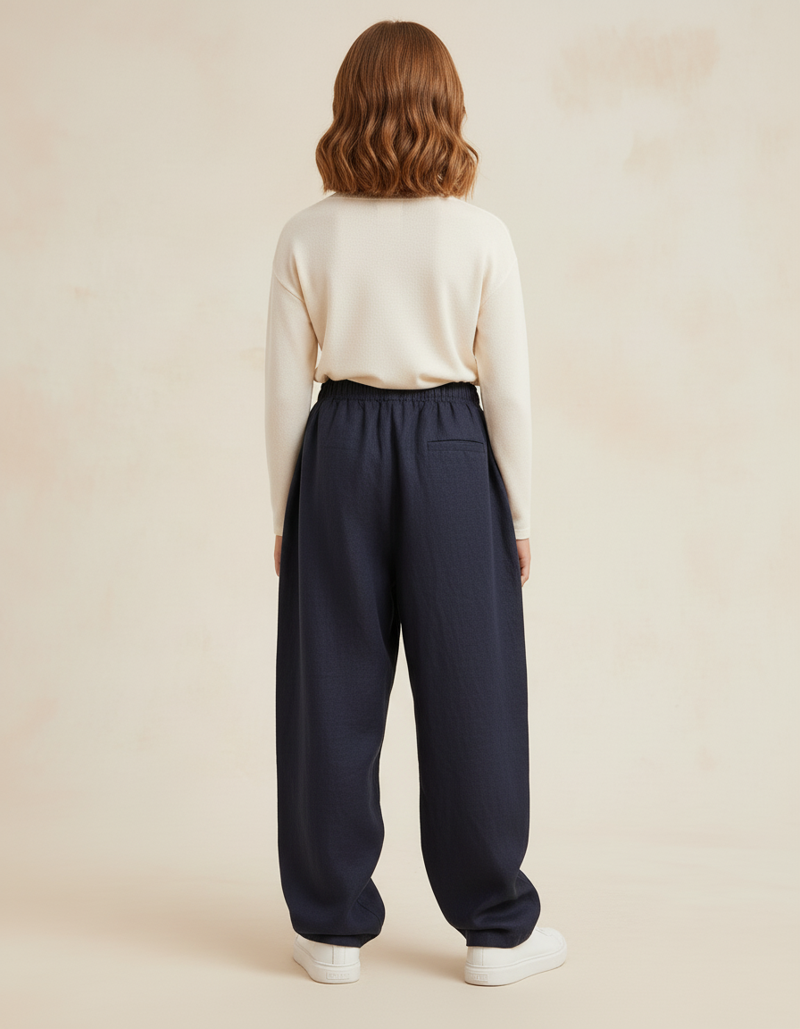 Pantalon Baggy Bleu Marine Ample Lin Enfant - vue 2
