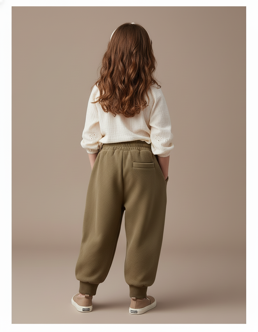 Pantalon Baggy Vert Kaki Ample Molleton Enfant - vue 2