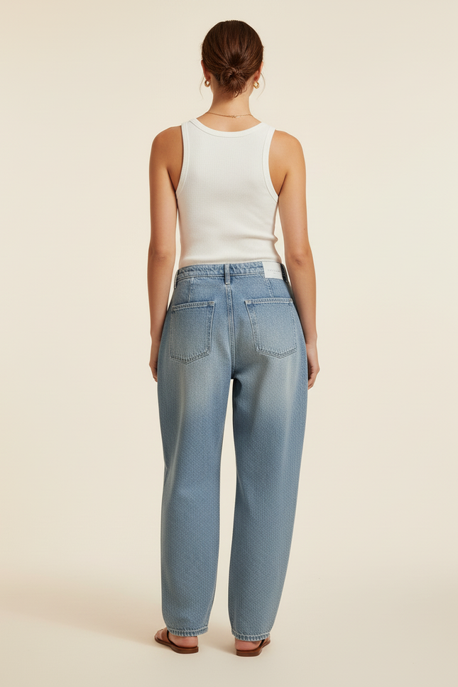 Pantalon Baggy Bleu Jean Ample Large Décontracté Femme - vue 2